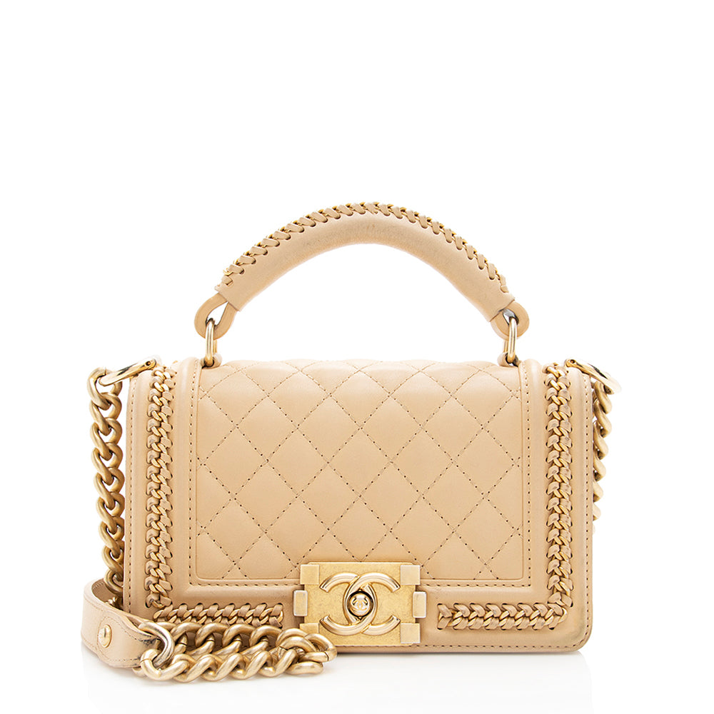 Chanel Lambskin Chain Top Handle Small Boy Bag