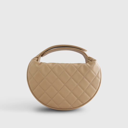 Chanel Quilted Circle Pouch Bag Beige w/ Chain Gold Hardware