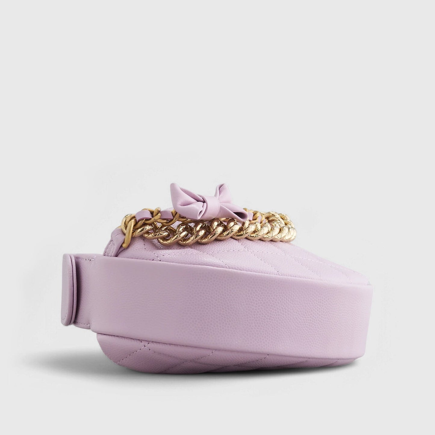 Chanel Quilted Circle Pouch Bag Mini Caviar Light Purple w/ Chain Gold Hardware