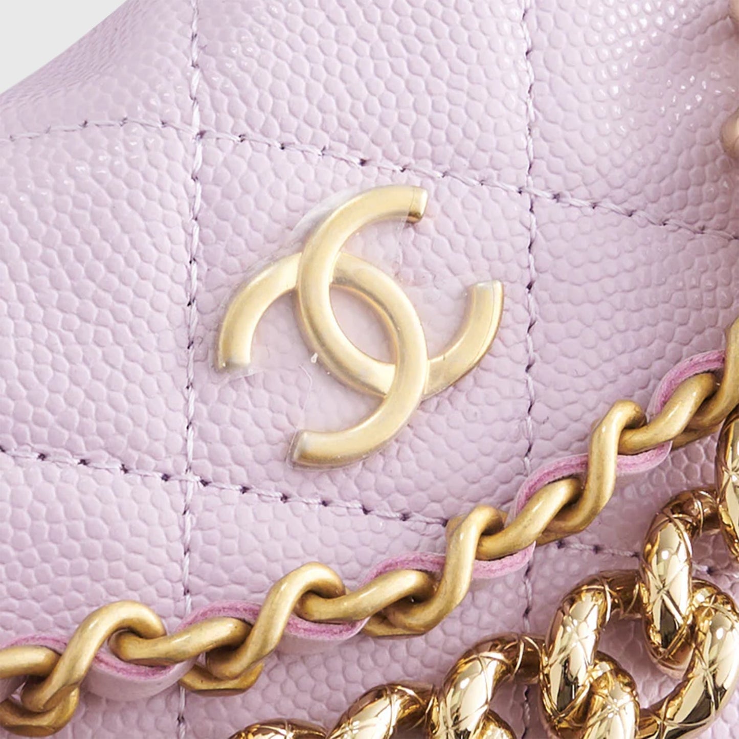 Chanel Quilted Circle Pouch Bag Mini Caviar Light Purple w/ Chain Gold Hardware
