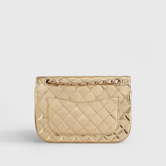 Chanel Quilted Flapbag Star Coin Small 7 Calfskin Metallic Gold w/ Chain Gold Hardware
