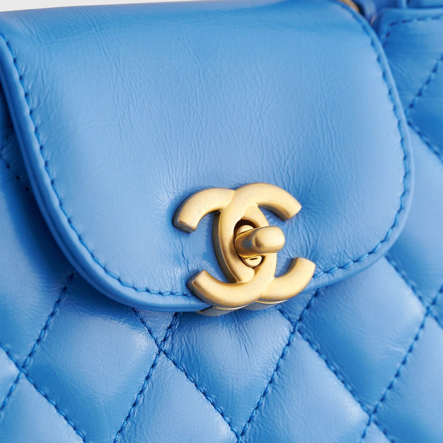 Chanel Shopping Bag Mini Calfskin Blue Gold Hardware