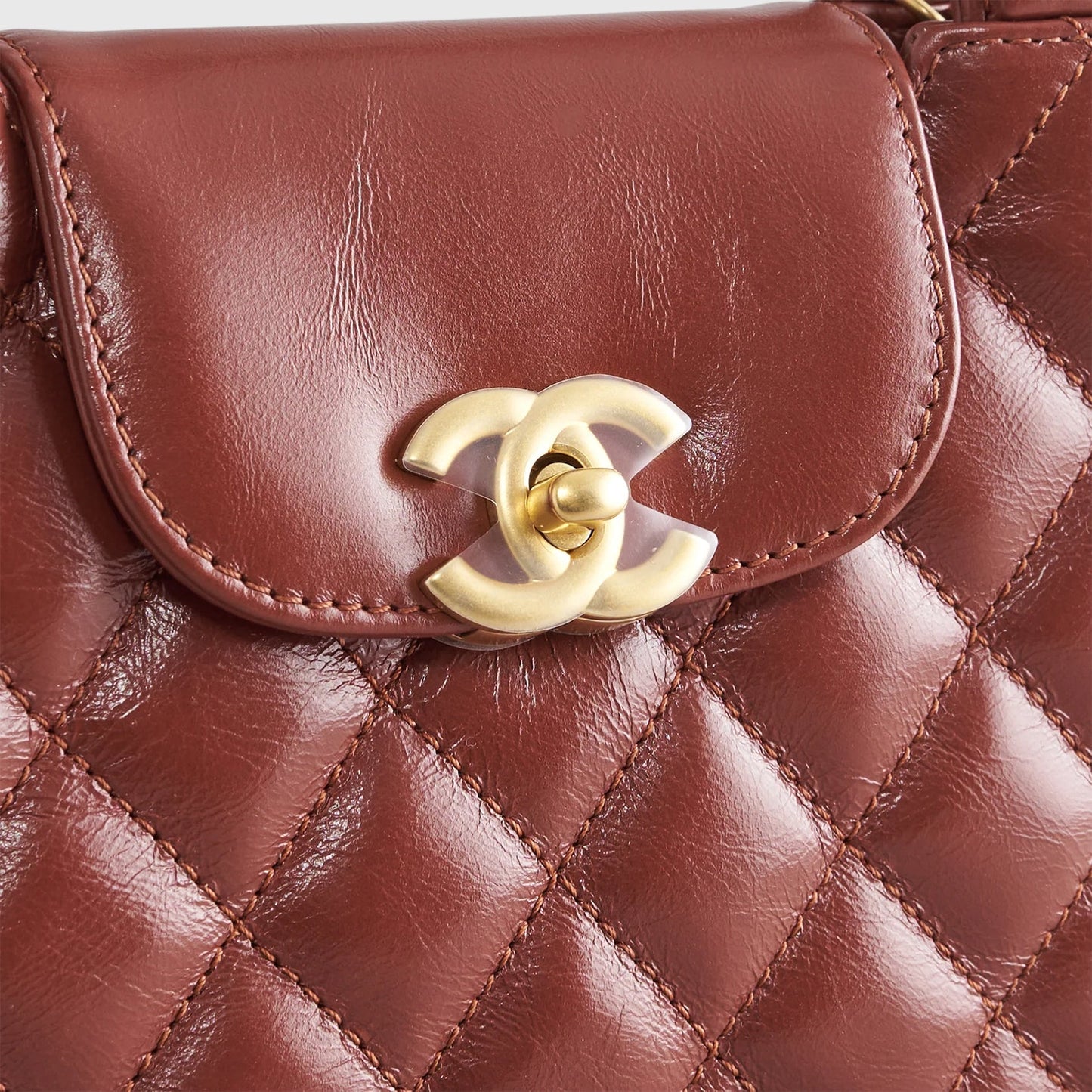 Chanel Shopping Bag Mini Shiny Calfskin Brown Gold Hardware