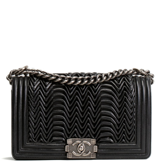 CHANEL 3D Pleated Medium Boy Bag - Black