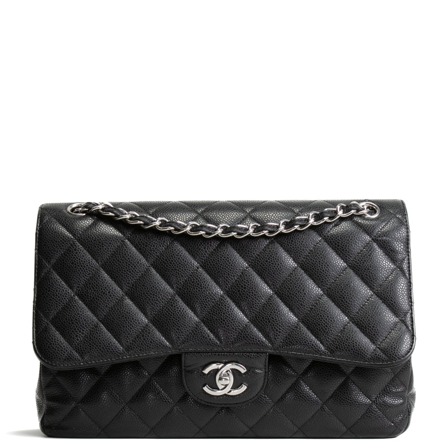 CHANEL Caviar Jumbo Double Flap Bag - Black