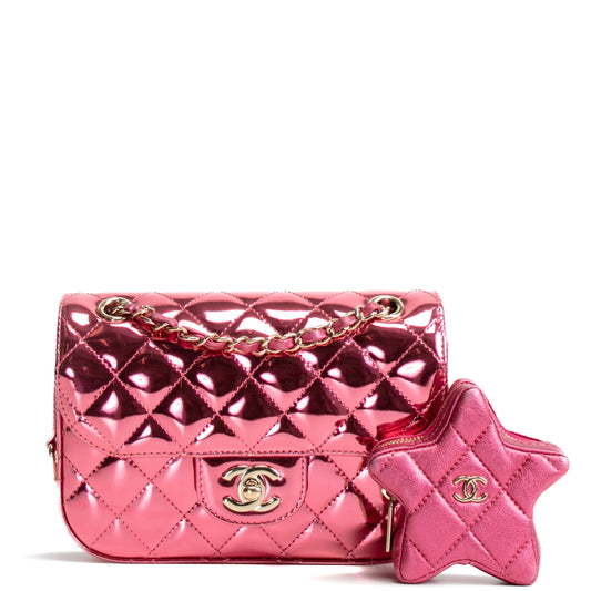 CHANEL Mini Hollywood Blvd Flap w/ Coin Purse - Metallic Pink