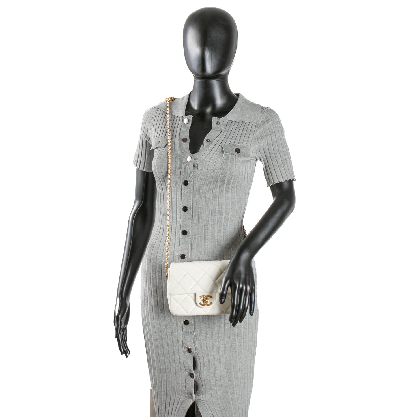 CHANEL My Perfect Mini Adjustable Pearl Chain Flap - White