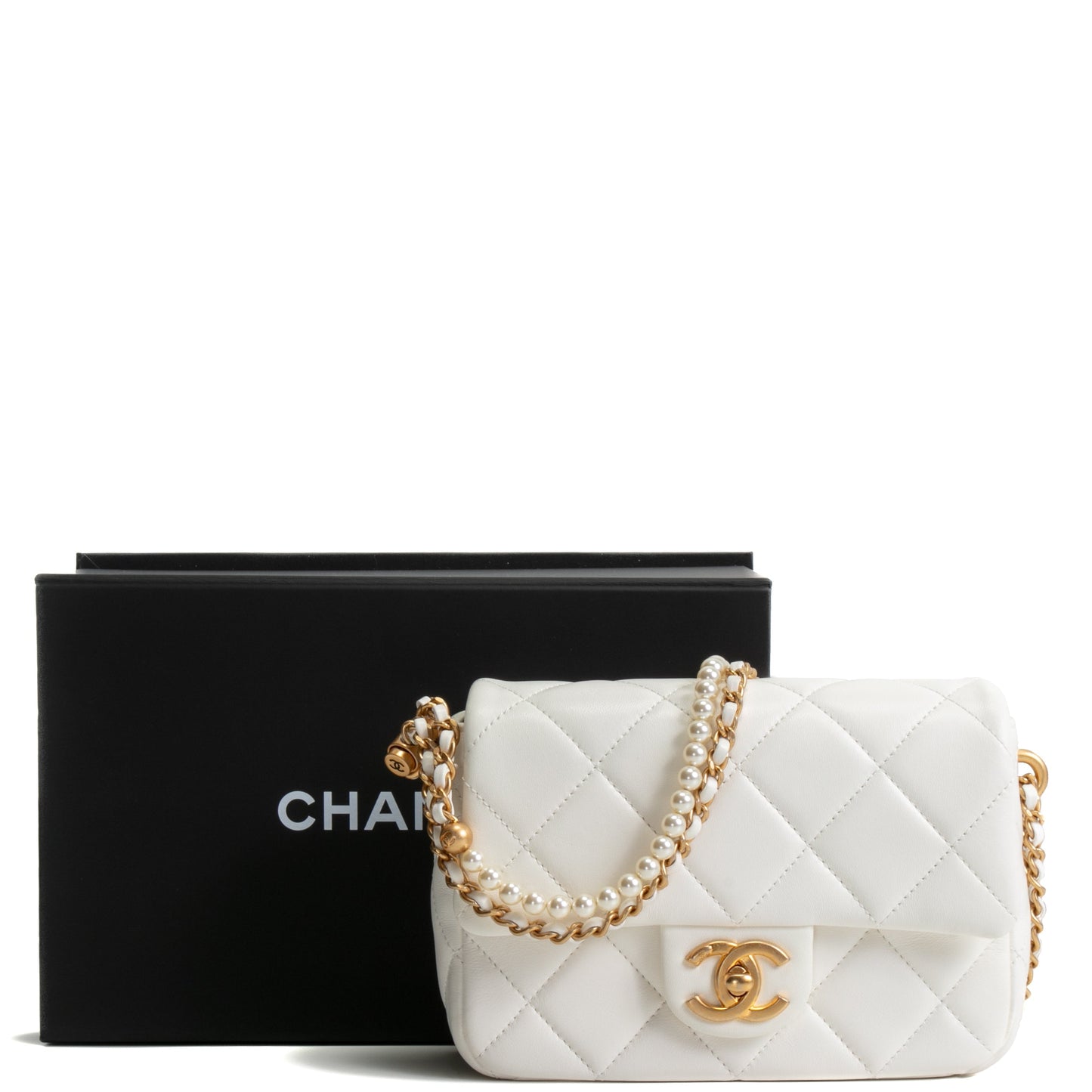 CHANEL My Perfect Mini Adjustable Pearl Chain Flap - White