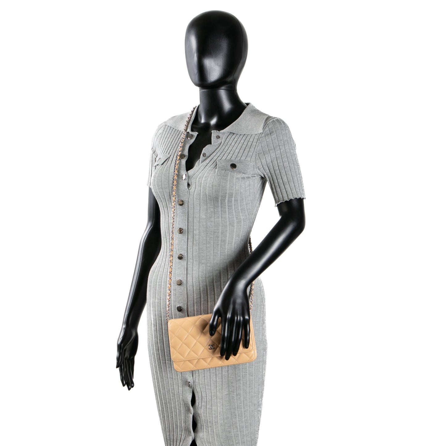 CHANEL Classic Wallet On Chain- Quilted Caviar Beige