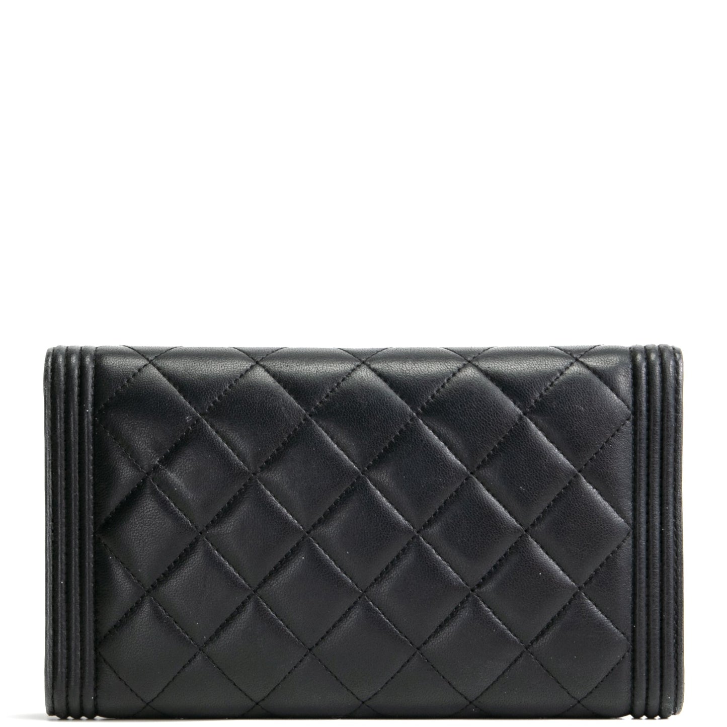 CHANEL Quilted Lambskin Boy Flap Wallet - Black
