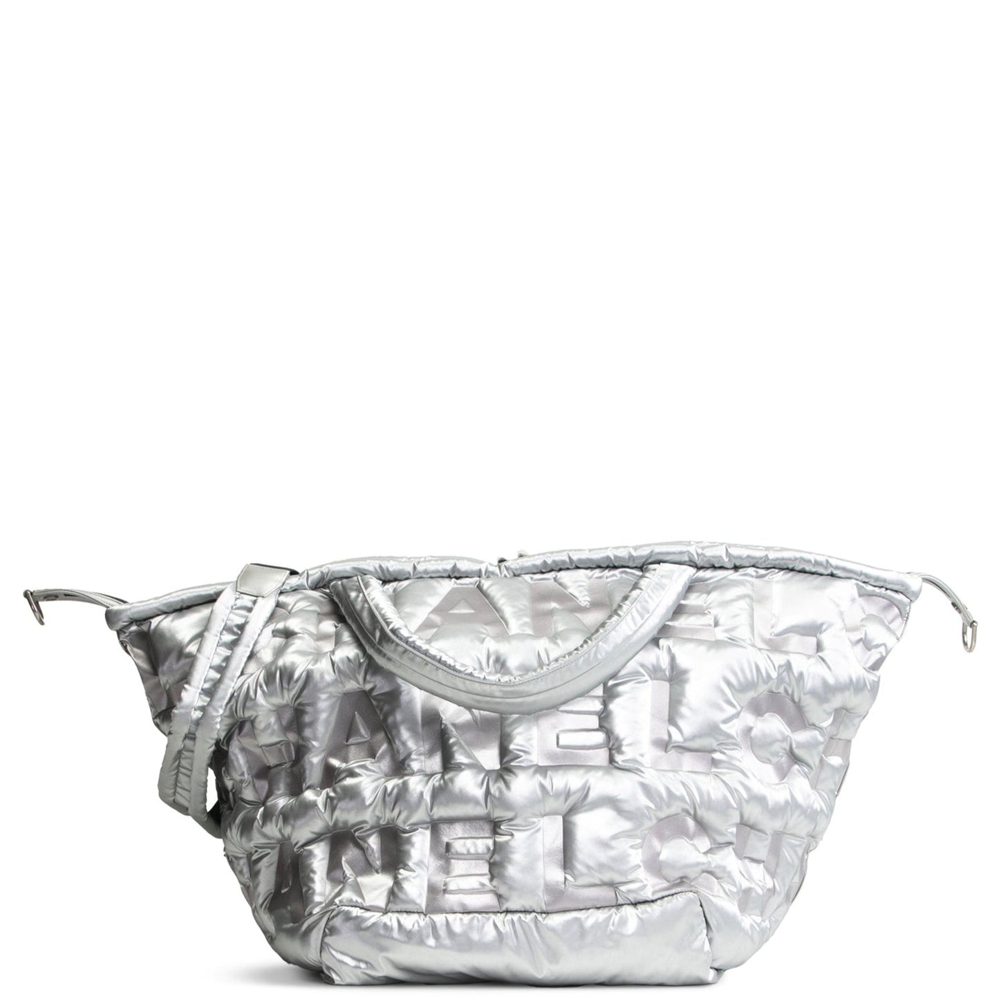 CHANEL Doudoune Tote Embossed Nylon Large- Metallic Silver