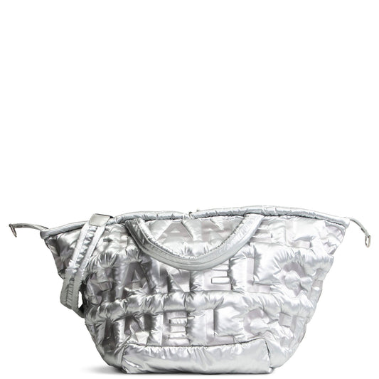 CHANEL Doudoune Tote Embossed Nylon Large- Metallic Silver