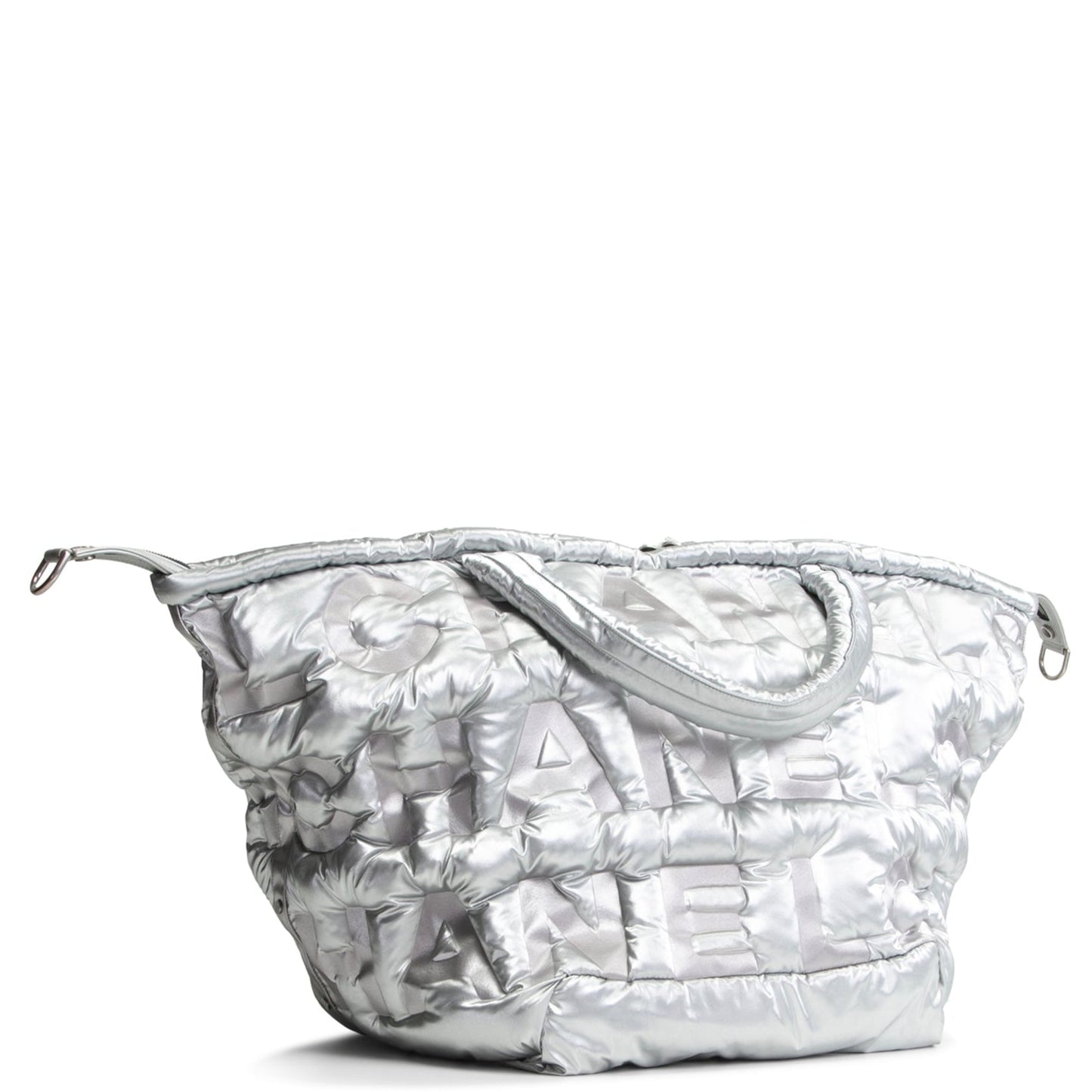 CHANEL Doudoune Tote Embossed Nylon Large- Metallic Silver
