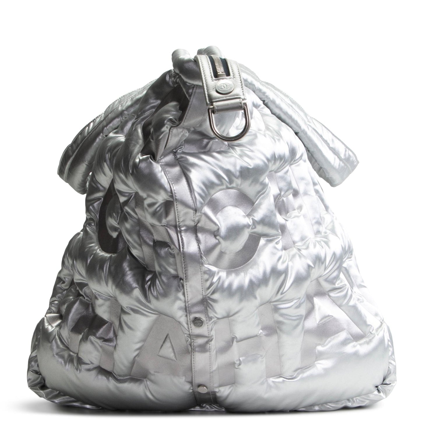 CHANEL Doudoune Tote Embossed Nylon Large- Metallic Silver