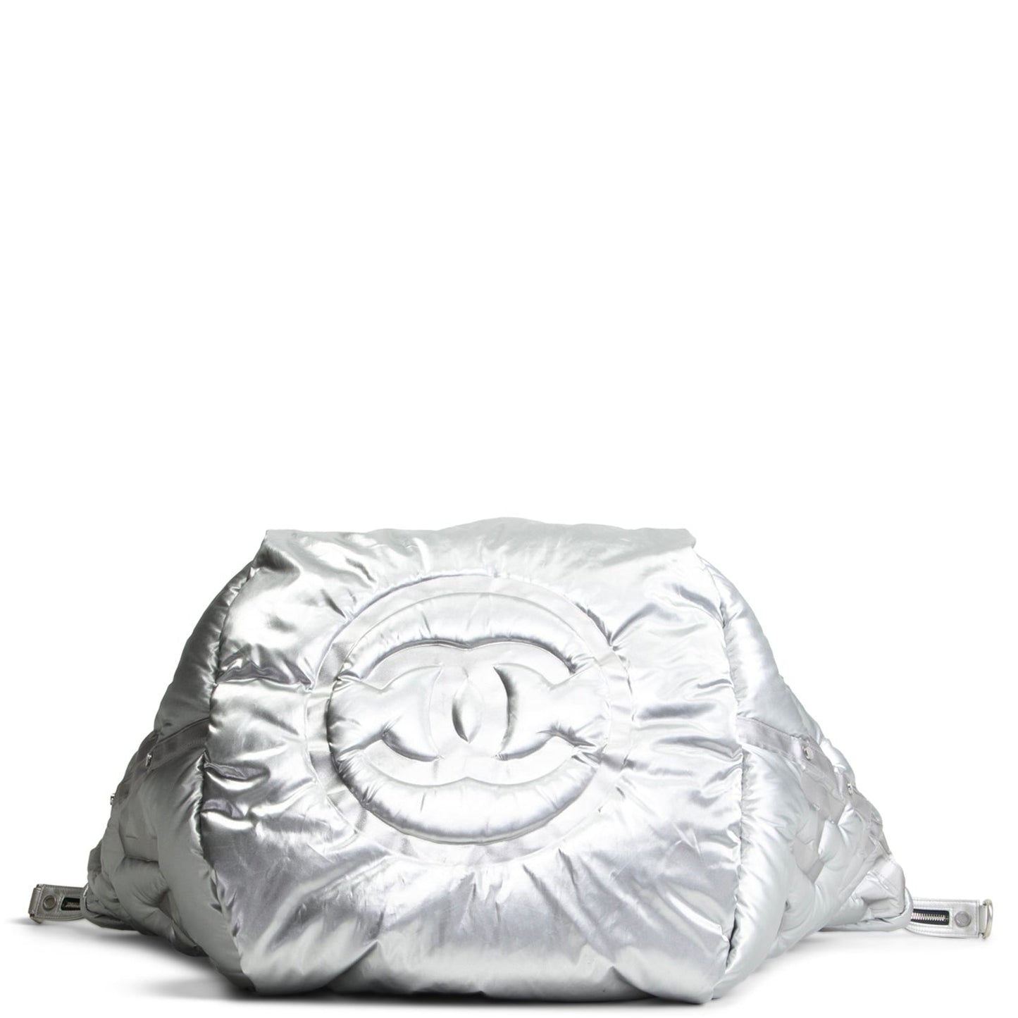 CHANEL Doudoune Tote Embossed Nylon Large- Metallic Silver