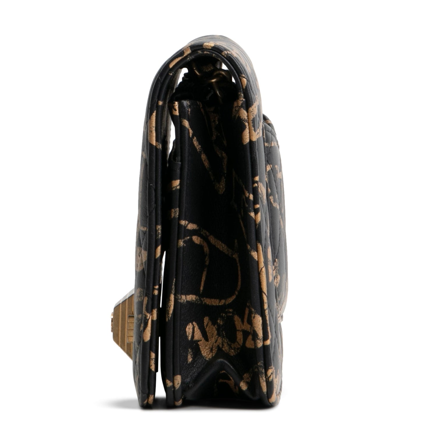 CHANEL Calfskin Quilted Paris-New York Graffiti Pyramid Wallet on Chain- Black