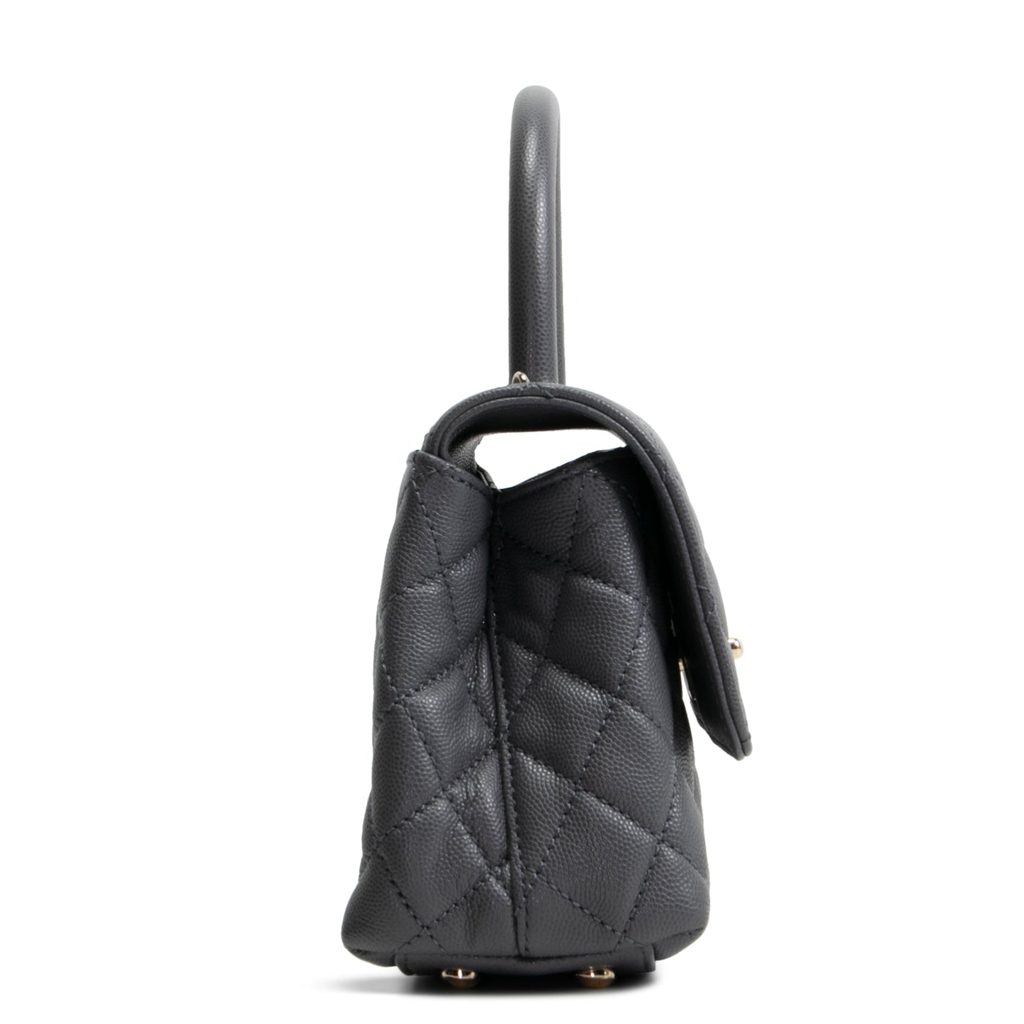 CHANEL Coco Handle Mini Flap Bag Quilted Caviar- Grey