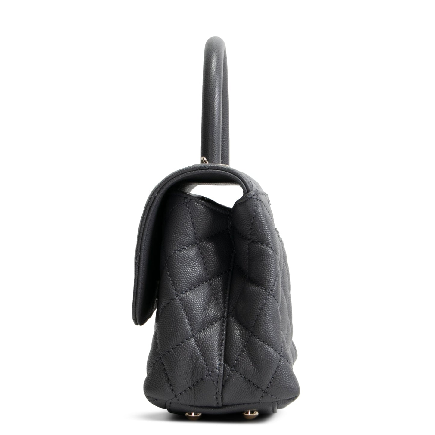 CHANEL Coco Handle Mini Flap Bag Quilted Caviar- Grey
