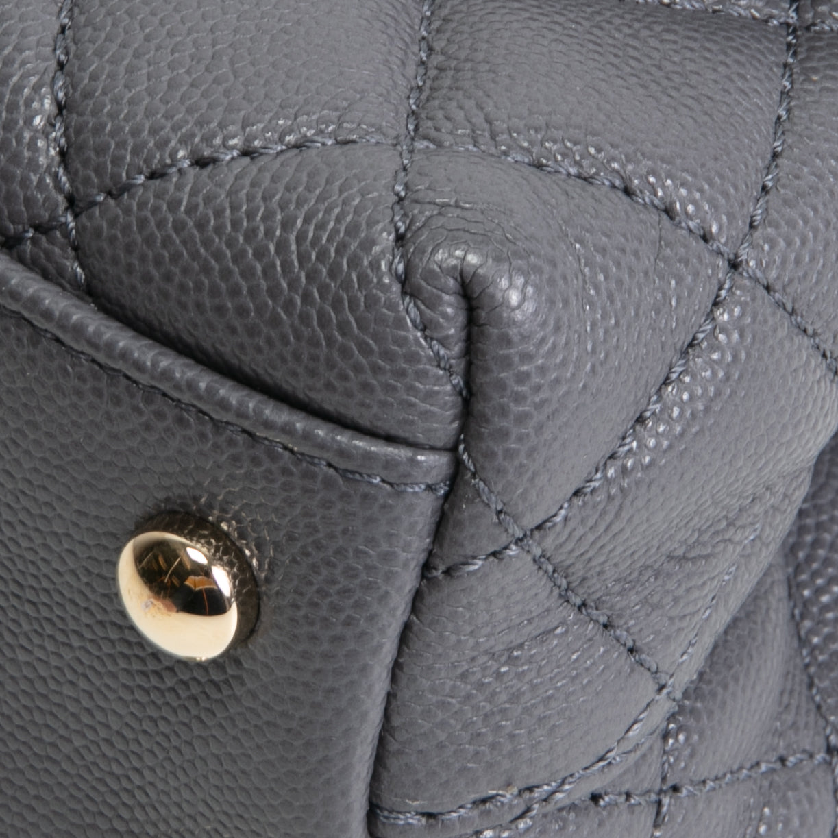 CHANEL Coco Handle Mini Flap Bag Quilted Caviar- Grey