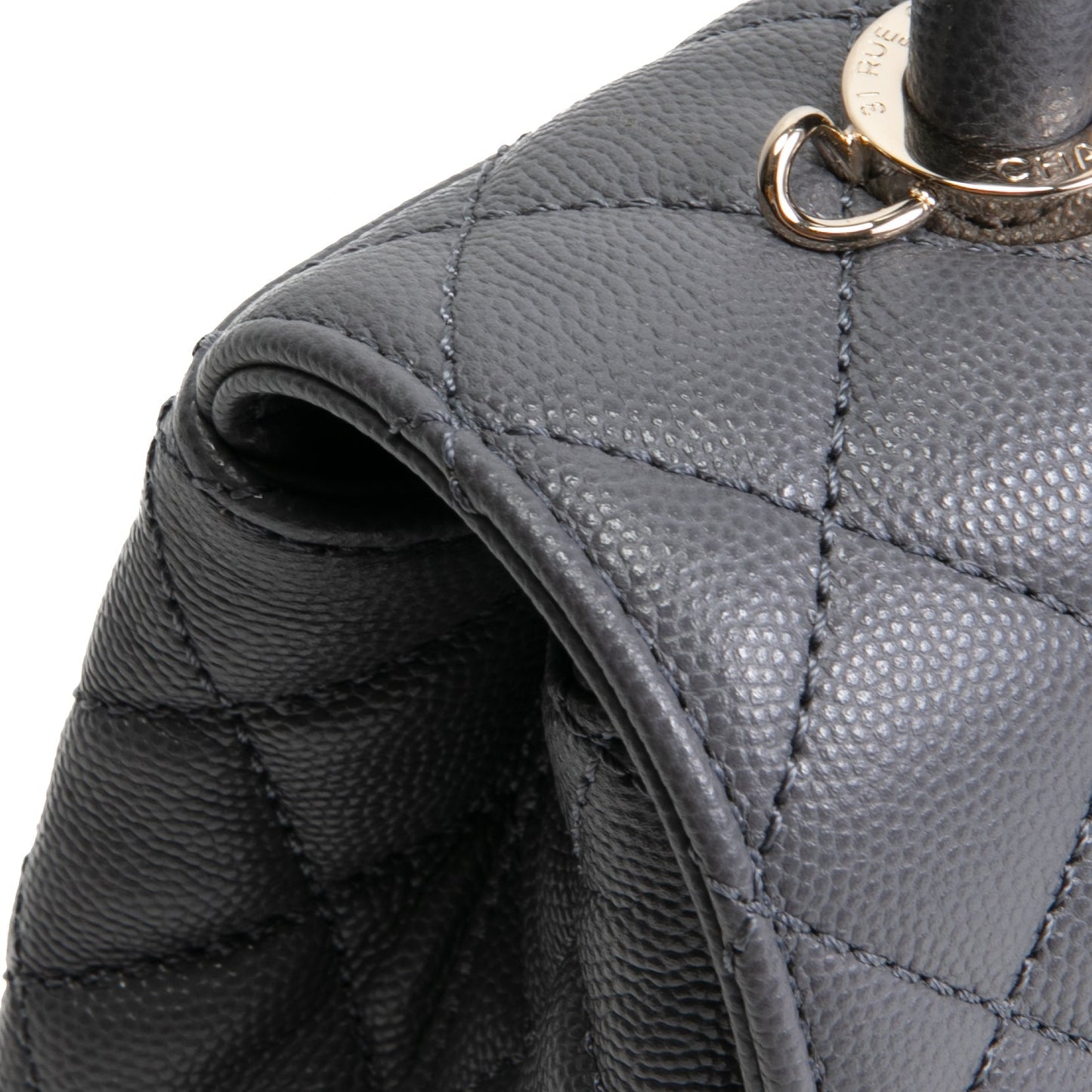 CHANEL Coco Handle Mini Flap Bag Quilted Caviar- Grey