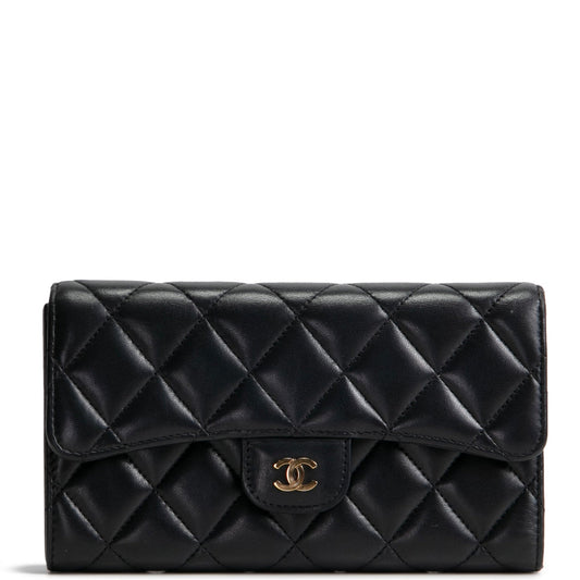 CHANEL Quilted Lambskin Classic Flap Continental Trifold Wallet - Black