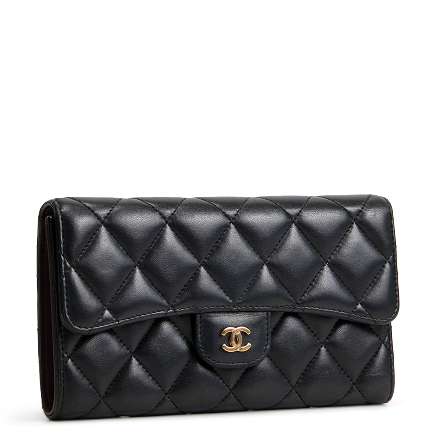 CHANEL Quilted Lambskin Classic Flap Continental Trifold Wallet - Black
