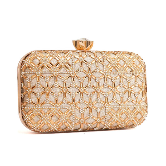 Golden Crystal Net Clutch