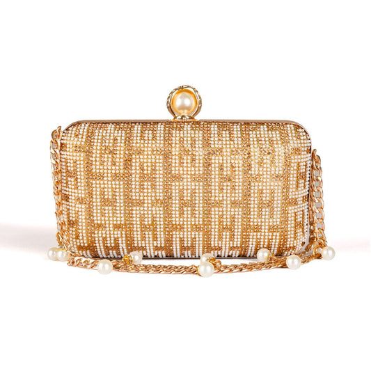 Golden Crystal Pearl Clutch