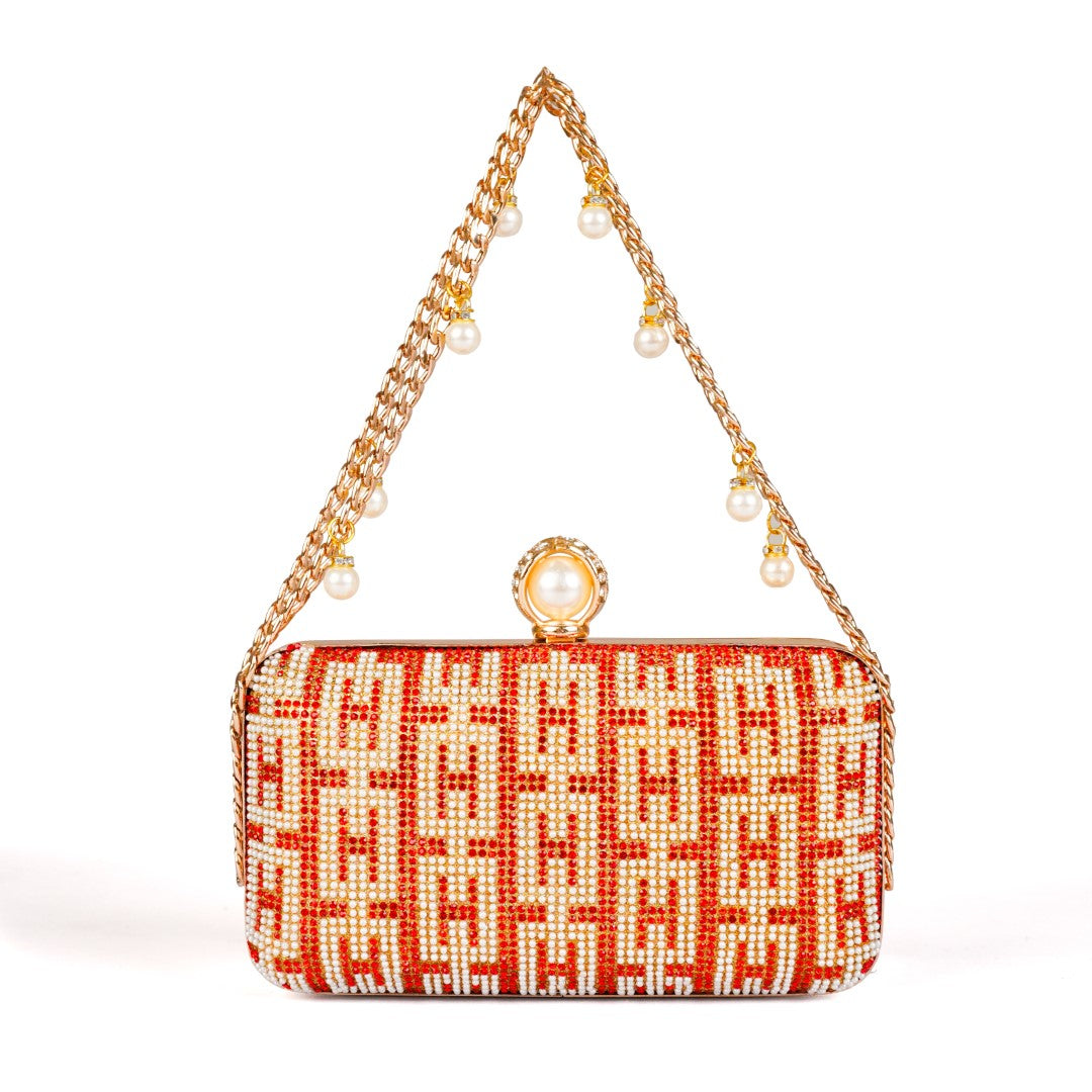 Golden Crystal Pearl Clutch