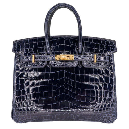 Hermès 25cm Birkin Bleu Baltique Shiny Niloticus Gold Hardware