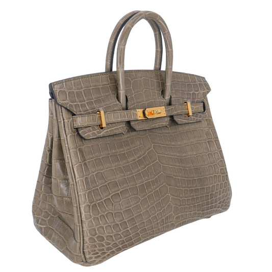 Hermès 25cm Birkin Gris Tourterelle Shiny Niloticus Crocodile Gold Hardware