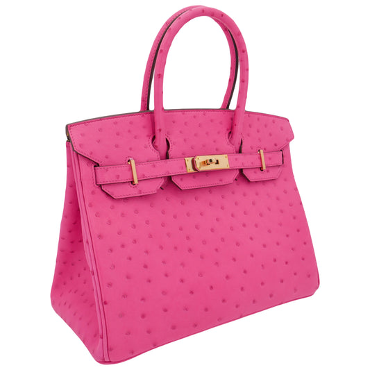 Hermès 30cm Birkin HSS Rose Tyrien/ Lime Ostrich Rose Gold Hardware