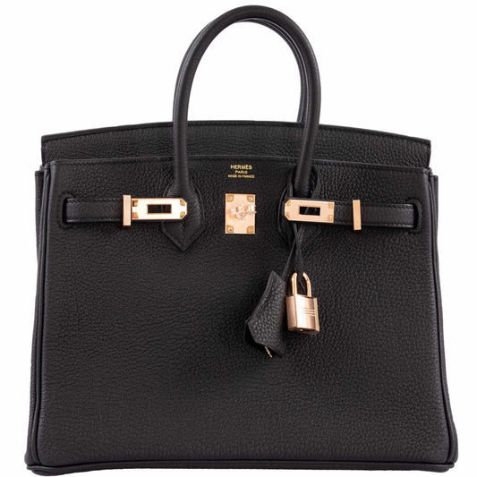 Hermes Birkin 25 Black Togo leather Rose Gold Hardware