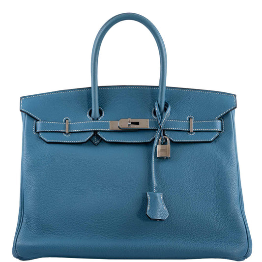 Hermes Birkin 35 Blue Jean Togo with Palladium Hardware - 2008, K Square