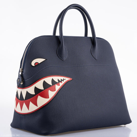 Hermes Bolide 40 Shark Indigo Blue Togo Unisex Bag Palladium Hardware