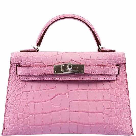 Hermes Kelly 20 Mini II Sellier 5P Bubblegum Matte Pink Alligator Palladium Hardware - 2020, Y