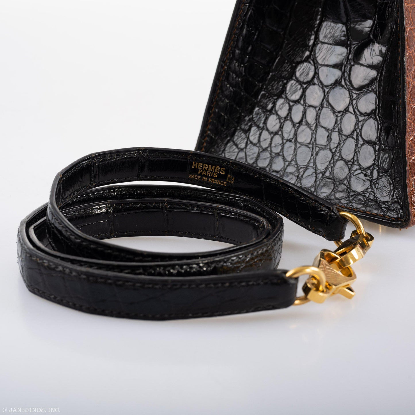 Hermes Kelly 28 Sellier Miel, Graphite & Black Alligator with Gold Hardware - 1995, Y Circle