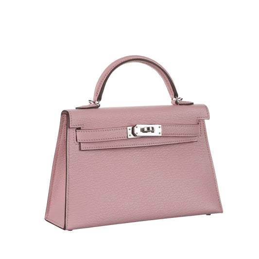 Hermès Kelly II Sellier Mini Rose Sakura Chèvre Leather Palladium Hardware