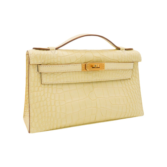 Hermès Kelly Pochette Vanille Matte Alligator Gold Hardware