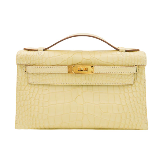 Hermès Kelly Pochette Vanille Matte Alligator Gold Hardware