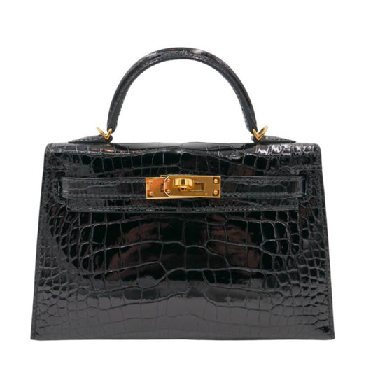 Hermès Kelly II Sellier Mini Black Shiny Crocodile Gold Hardware