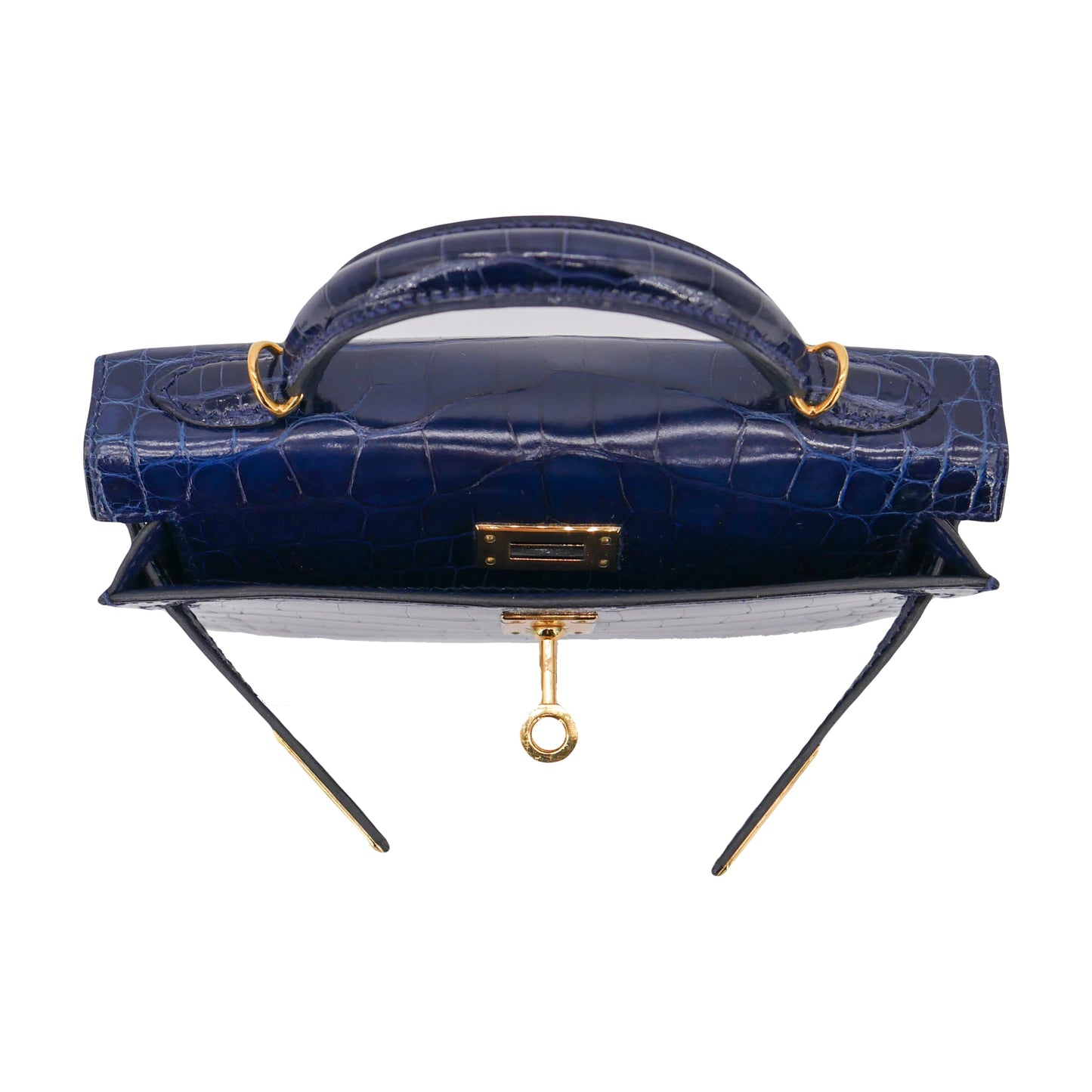 Hermès Kelly II Sellier Mini Bleu Saphir Shiny Alligator Gold Hardware