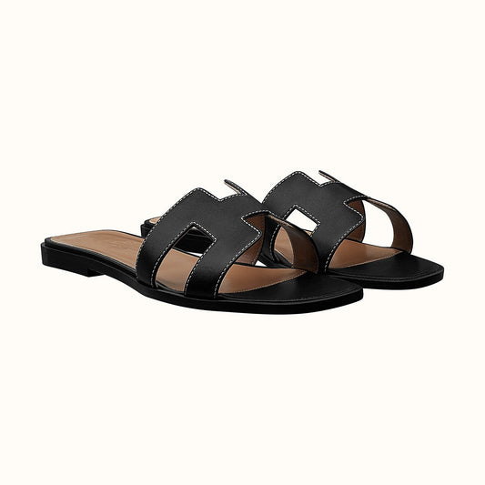 Hermes Black Oran Sandal