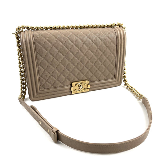 CHANEL Large Quilted Caviar Boy Bag - Nude