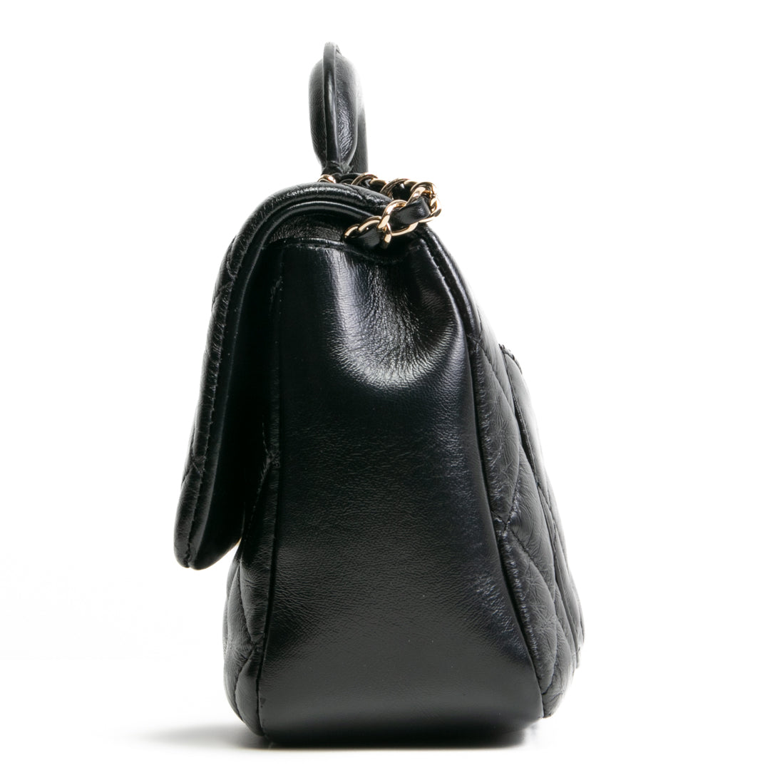 CHANEL Quilted Crinkled Leather Coco Top Handle Flap Bag - Black