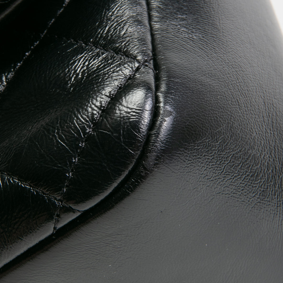 CHANEL Quilted Crinkled Leather Coco Top Handle Flap Bag - Black