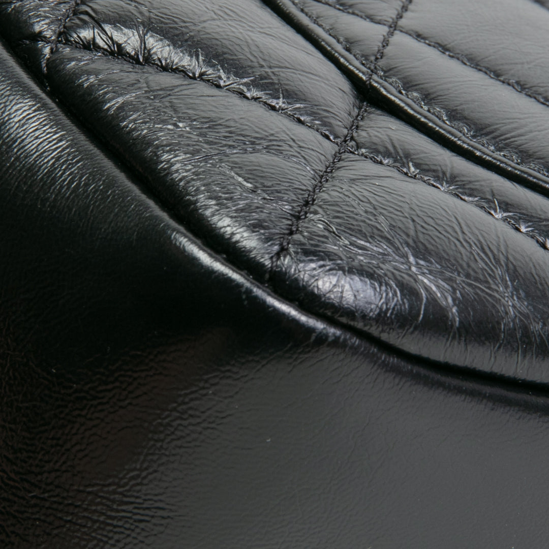 CHANEL Quilted Crinkled Leather Coco Top Handle Flap Bag - Black