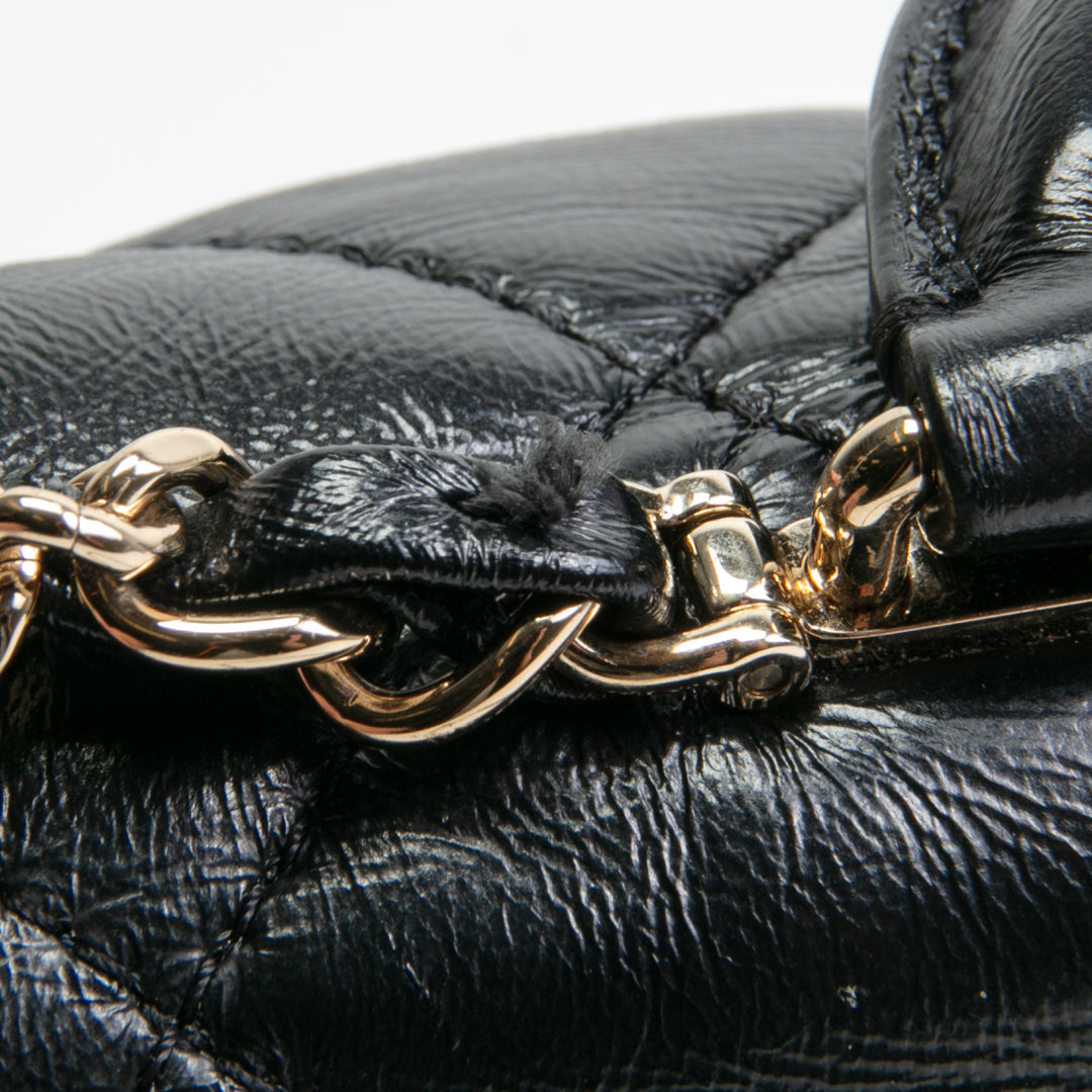 CHANEL Quilted Crinkled Leather Coco Top Handle Flap Bag - Black