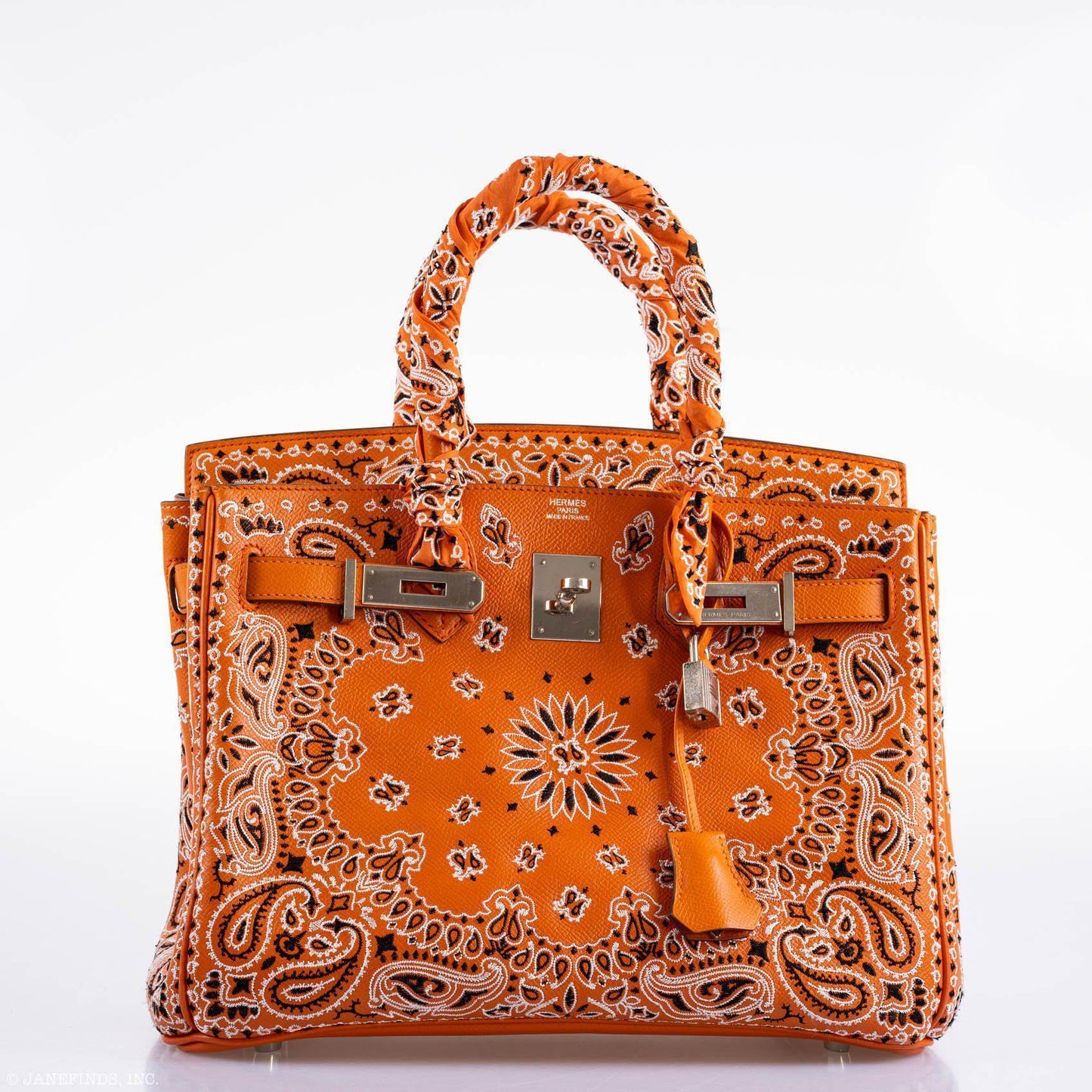 Jay Ahr Vintage 2013 Hermes Birkin 30 Orange Epsom Bandana Embroidery "Rio de Janeiro"