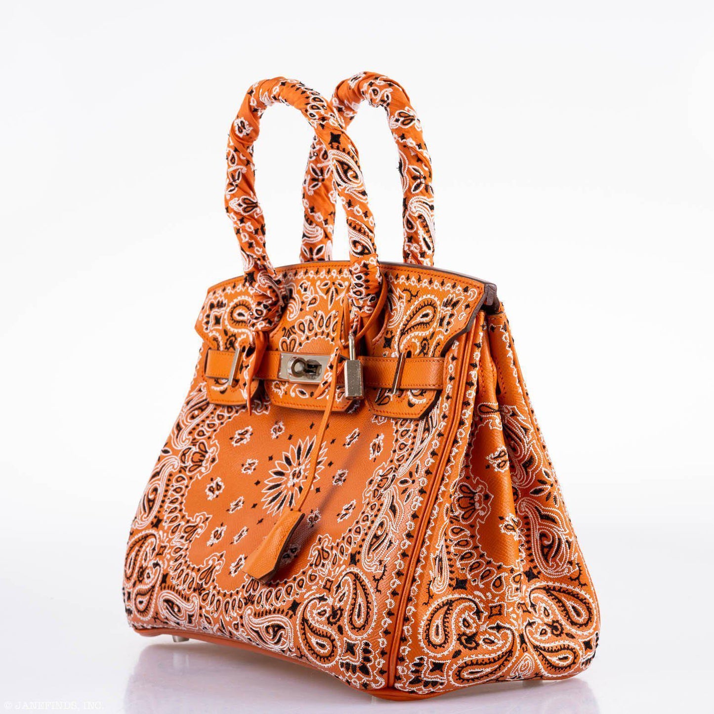 Jay Ahr Vintage 2013 Hermes Birkin 30 Orange Epsom Bandana Embroidery "Rio de Janeiro"
